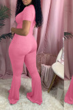 Pink Sexy Patchwork Solid Cotton Short Sleeve O Neck Jumpsuits