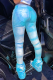 Blue Casual Patchwork Tie-dye Boot Cut Mid Waist Speaker Bottoms