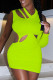 Fluorescent Green Casual Solid Asymmetrical Asymmetrical Collar Wrapped Skirt Dresses