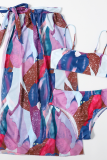 Rose Red Sexy Print Split Joint Swimwears Three Pieces