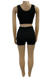 Black Casual Sportswear Print Patchwork U Neck Sleeveless Two Pieces
