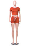 Orange Fashion Active adult Patchwork Solid Slim fit contrast color Two Piece Suits Straight Short Sleeve Two Pieces