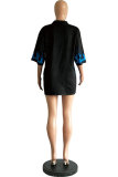 As Show Turndown Collar Short Sleeve Patchwork Print Blouses & Shirts