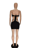 Grey Sexy Solid Patchwork Off the Shoulder Sleeveless Two Pieces
