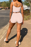 Pink Sexy Solid Patchwork Spaghetti Strap Sleeveless Two Pieces