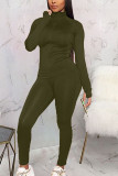 Green Polyester Fashion Sexy Active Casual Europe and America Solid Straight Long Sleeve Two Pieces