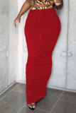 Grey Red Black Grey Polyester Drawstring Sleeveless High Patchwork Solid bandage A-line skirt Pants Bottoms