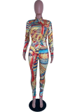 Colour Sexy Print Patchwork Turtleneck Long Sleeve Two Pieces