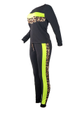 Red Casual Leopard Patchwork O Neck Long Sleeve Two Pieces