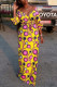 Yellow Fashion Casual Print Basic V Neck Printed Dress