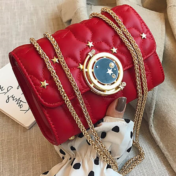 Red Fashion Casual Patchwork Solid Metal Accessories Decoration Crossbody Bag