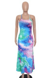 multicolor Casual Lightly cooked Sleeveless Slip Step Skirt Ankle-Length Print Tie and dye Dresses