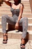 Multicolor Fashion Sexy Print Backless Spaghetti Strap Skinny Jumpsuits