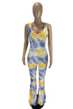 Multicolor Sexy Casual Print Tie Dye Backless U Neck Regular Jumpsuits