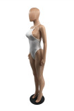 White Fashion Sexy Solid Backless O Neck Skinny Romper
