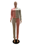 Pink Sportswear Patchwork Draw String Hooded Collar Long Sleeve Two Pieces