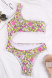 Yellow Fashion Sexy Print Hollowed Out Swimwears