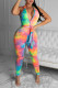 Multicolor Fashion Sexy Print Tie Dye Backless Hooded Collar Regular Jumpsuits