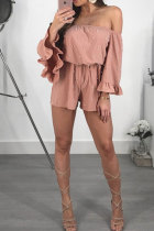 Pink Drawstring Mid Solid Patchwork Loose shorts Jumpsuits & Rompers