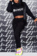 Black Casual Sportswear Letter Print Pocket Hooded Collar Long Sleeve Two Pieces