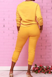 Yellow Fashion Daily Adult Polyester Solid Draw String O Neck Long Sleeve Regular Sleeve Regular Two Pieces