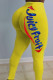 Yellow Polyester Elastic Fly Mid Print Straight Pants Bottoms