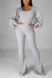 Grey Casual Solid Split Joint Square Collar Boot Cut Jumpsuits