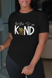 Black Fashion Casual Letter Print Basic O Neck T-Shirts