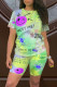 Yellow Fashion Casual Print Basic O Neck Short Sleeve Two Pieces