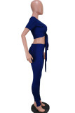 Red Sexy Fashion adult Solid Two Piece Suits Patchwork Split pencil Short Sleeve