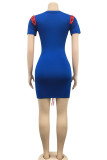 rose red Casual Solid Pierced Split Joint Frenulum With Belt O Neck Pencil Skirt Dresses