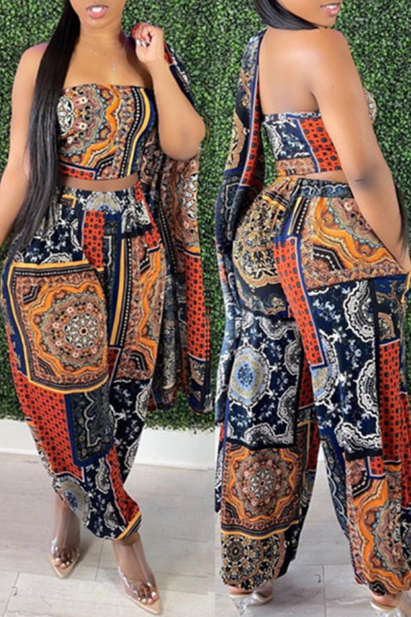 Multicolor Fashion Casual Print Basic Long Sleeve Three-piece Set
