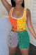 Orange Yellow Fashion Casual Print Basic U Neck Sleeveless Two Pieces