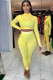Yellow Polyester Fashion Sexy adult Ma'am Letter Print Two Piece Suits pencil Long Sleeve Two Pieces