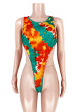 Pink Polyester Fashion adult Sexy contrast color Patchwork Tie Dye Print Gradient pencil Sleeveless
