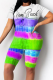 Purple Casual Patchwork Tie-dye O Neck Short Sleeve Two Pieces