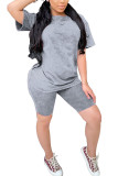 Grey Fashion Casual Solid Two Piece Suits Straight Short Sleeve Two Pieces