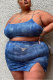 Blue Polyester Fashion Sexy adult Slip Animal Prints Print Split Tie Dye Two Piece Suits Stitching Plus Size