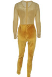 Red Fashion Sexy Patchwork Solid See-through O Neck Skinny Jumpsuits