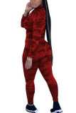 Red Polyester Fashion adult Ma'am Street Camouflage Two Piece Suits pencil Long Sleeve Two Pieces