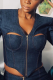 Royal Blue Street Solid Patchwork V Neck Tops