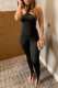 Black Fashion Sexy Solid Backless Strap Design One Shoulder Skinny Jumpsuits