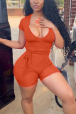 Black Fashion Sexy Patchwork bandage Solid Short Sleeve V Neck Rompers