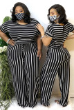Black Polyester Sexy Striped Print Stripe Plus Size