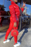Red Fashion Casual Solid Cardigan Zipper Collar Outerwear