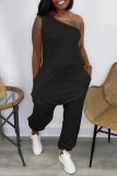 Red Casual Solid Backless One Shoulder Sleeveless Regular Jumpsuits