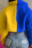 Blue Yellow Work Daily Solid Patchwork Turndown Collar Outerwear
