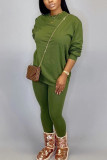 Green Fashion Daily Adult Solid Patchwork O Neck Long Sleeve Regular Sleeve Regular Two Pieces