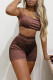 Coffee Fashion Sexy Solid Backless Spaghetti Strap Sleeveless Two Pieces