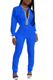 Blue Fashion Casual Adult Polyester Solid Split Joint Turndown Collar Long Sleeve Regular Sleeve Regular Two Pieces